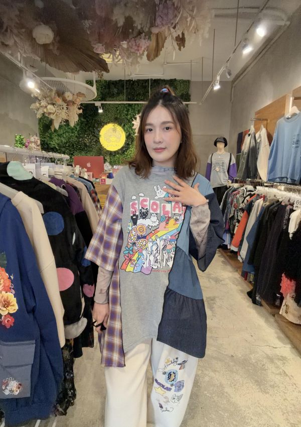 純棉彩虹拼接異材上衣 