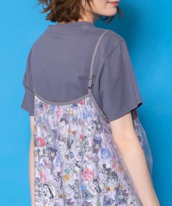 細肩帶拼紗背心 