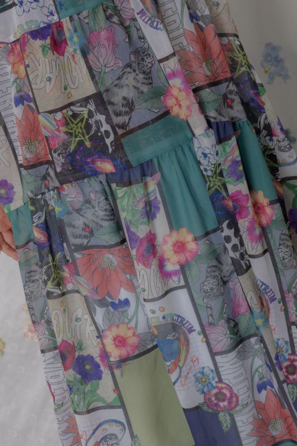 格子宇宙V領長版洋裝 