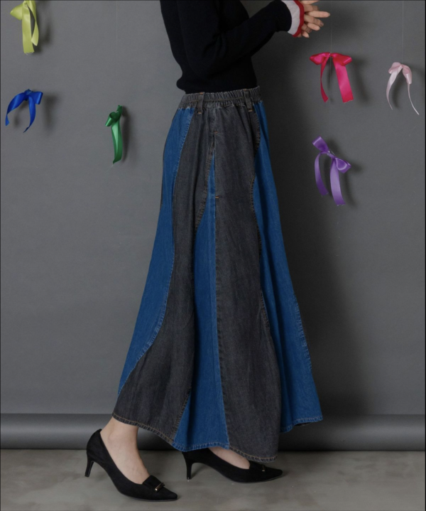 立體壓紋小花拼接牛仔裙 