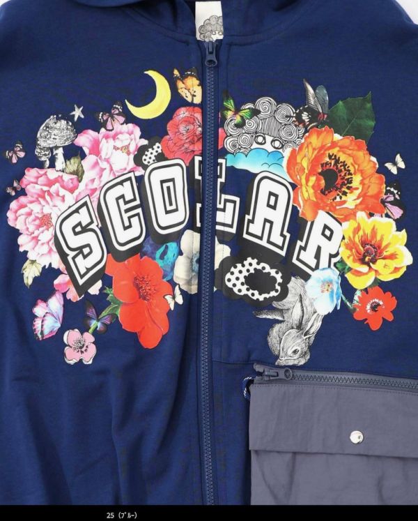 花朵塗鴉拉鏈袋子連帽外套 