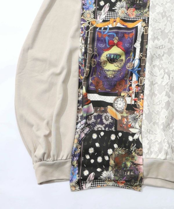 鑰匙圖騰異材拼接中長版上衣 