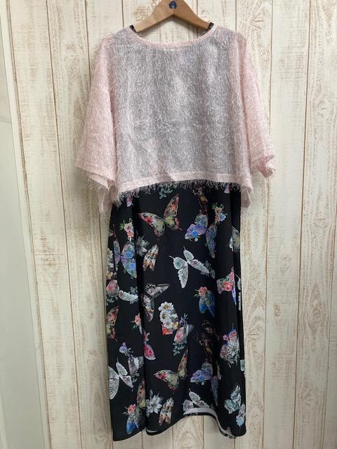 蝴蝶背心洋裝＆羽毛外上衣 