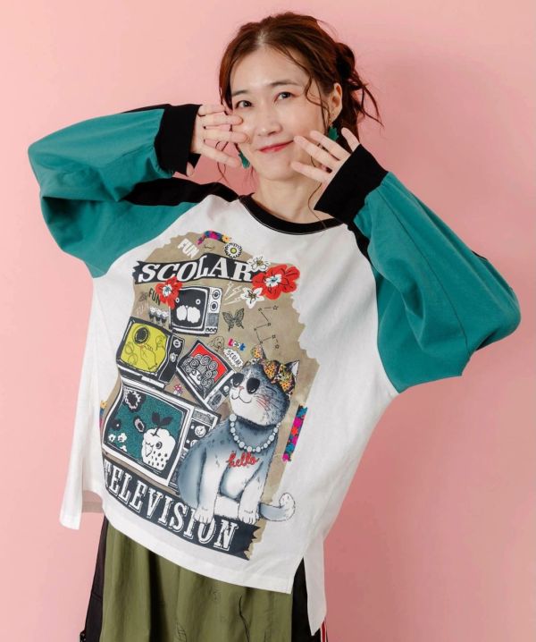 比莉貓搖滾撞袖上衣 