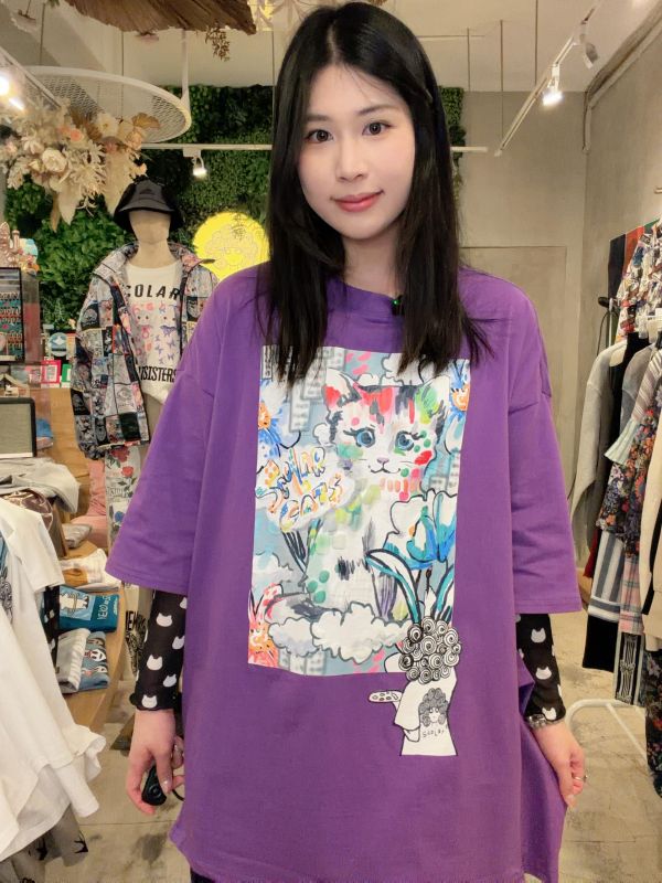 貓咪假兩件裝長版上衣 
