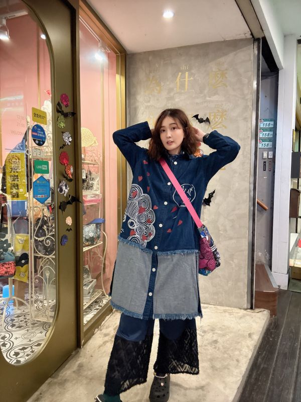 牛仔愛心娃頭襯衫洋 