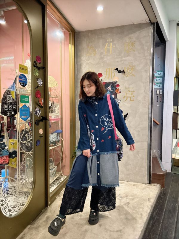 牛仔愛心娃頭襯衫洋 