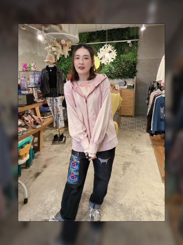 花豹貓拼接牛仔褲 