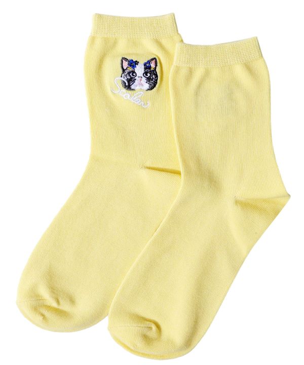 貓刺繡襪 