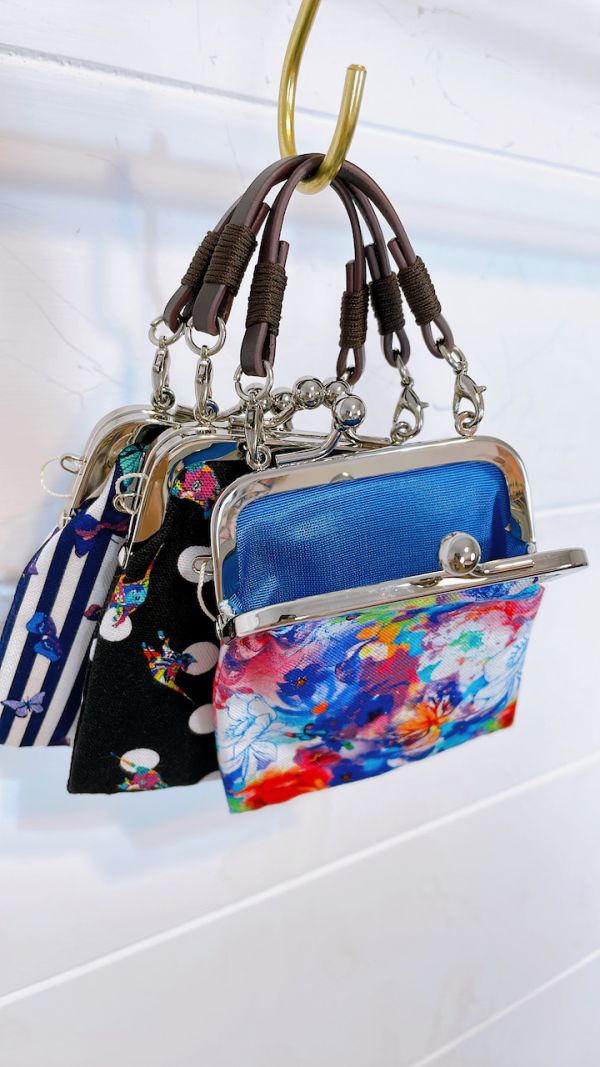 撞色花布口金包(迷你小提包) 