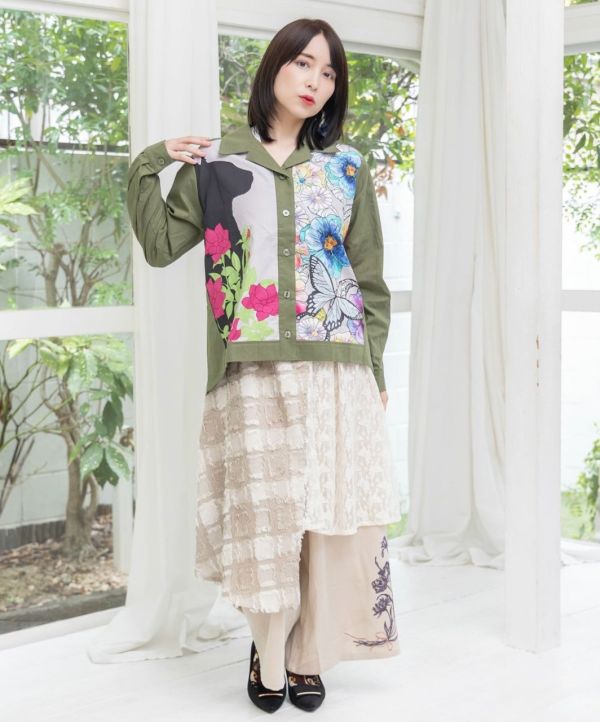 剪影貓咪花朵襯衫 