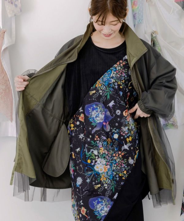 玫瑰刺繡拼接外套 