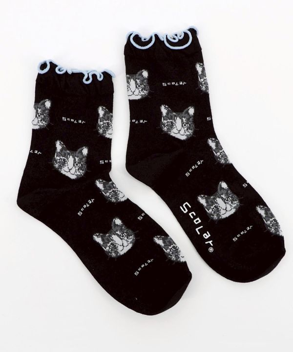 秋冬9月-貓咪頭朵朵邊襪 
