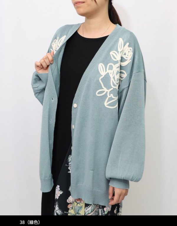 細蔥玫瑰V領針織外罩 