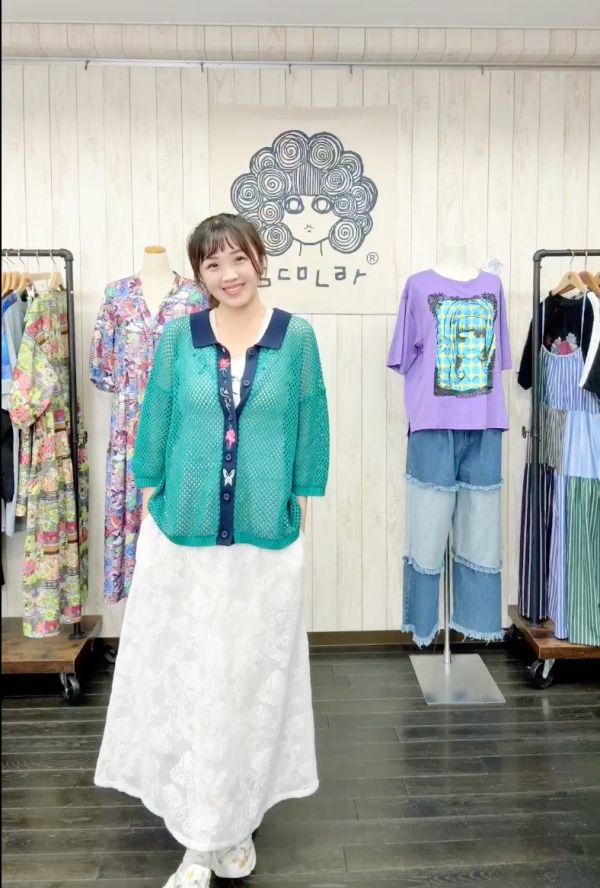 蝴蝶刺繡網眼短版襯衫 