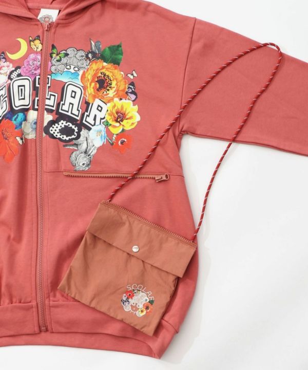 花朵塗鴉拉鏈袋子連帽外套 