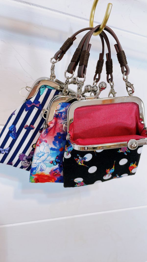 撞色花布口金包(迷你小提包) 