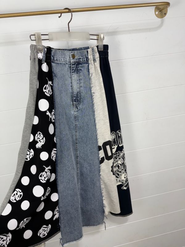 點點牛仔拼接裙 