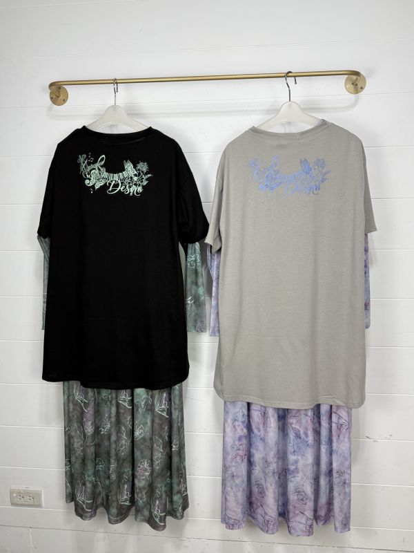 兩件式暈染花朵長版造型洋裝 