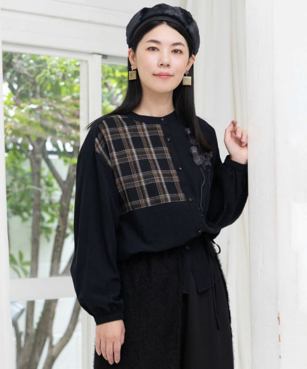 花瓶格子拼接襯衫 
