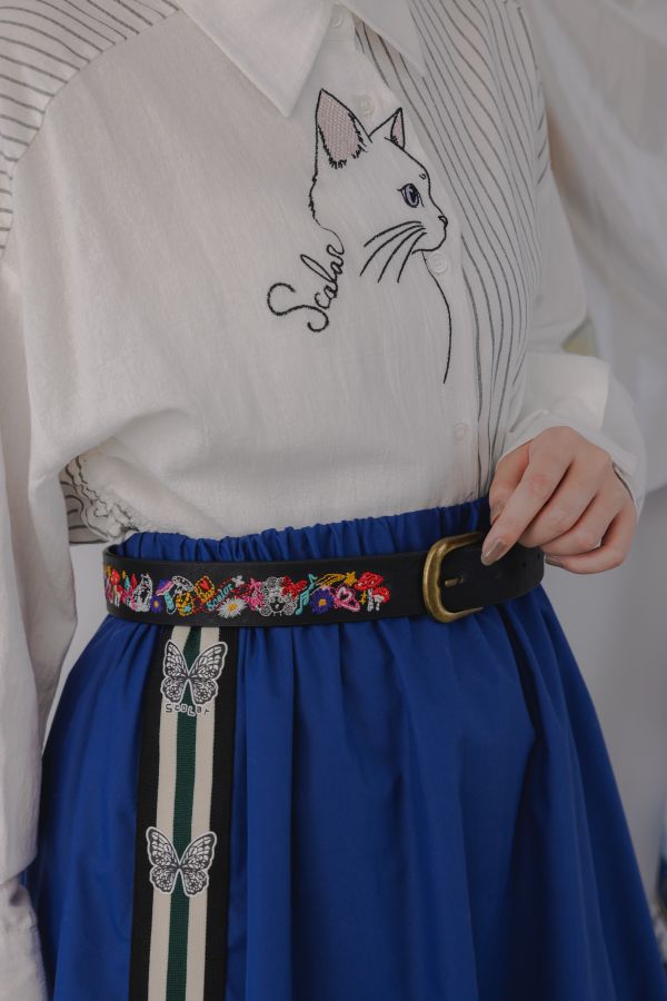 Scolar刺繡皮革腰帶 