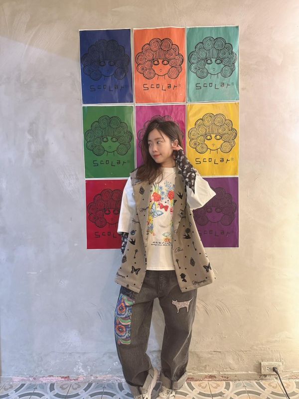 花豹貓拼接牛仔褲 