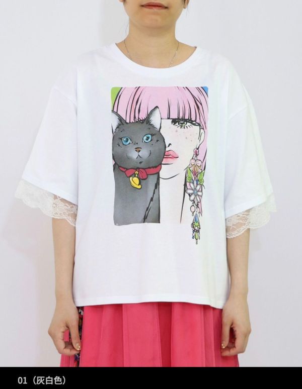 時間現象彩圖拼蕾絲上衣 