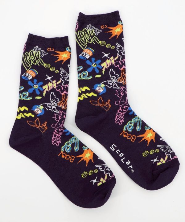 秋冬9月-塗鴉滿版襪 