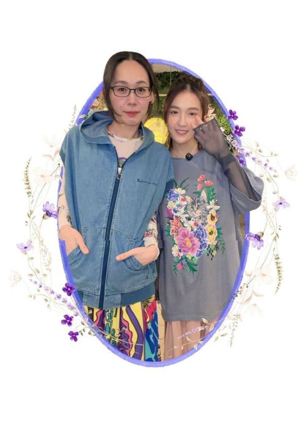 貓咪花朵假兩件上衣 