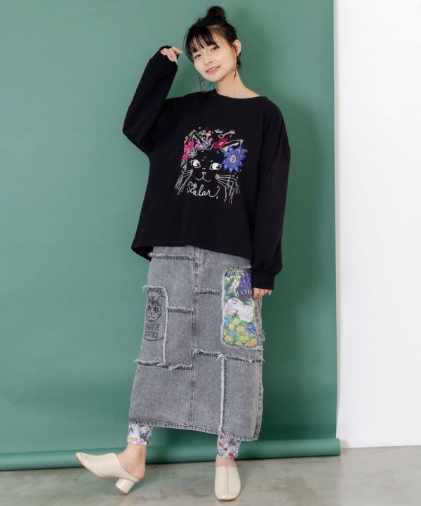 貓咪鬍鬚刺繡塗鴉上衣 