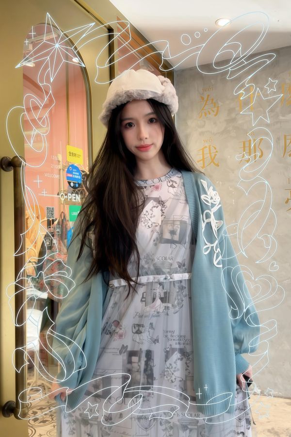 V領底片塗鴉長版上衣 