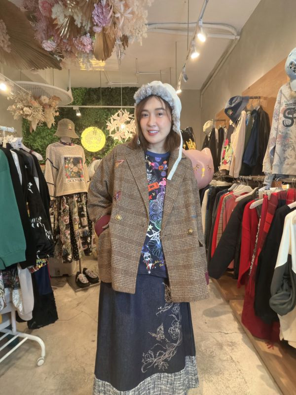 千鳥格刺繡夾克 