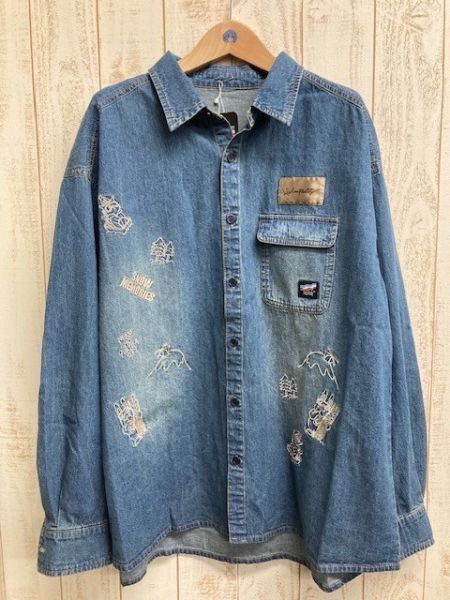 雪山風景刺繡牛仔襯衫 