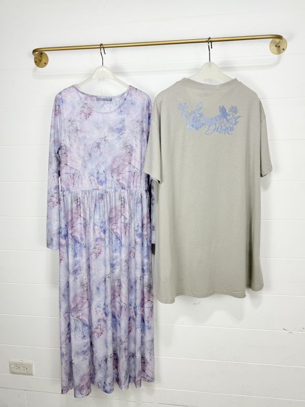 兩件式暈染花朵長版造型洋裝 