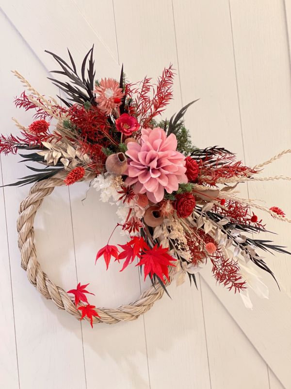 花開富貴新年注連繩 注連繩,  不凋花, 乾燥花, 索拉花, 仿真花, 永生花,永生花課程,新年花禮, chinesenewyeargift, 過年居家布置, 過年花禮, 乾燥花, 擬真花, 日本大地農園, 
しめなわ, Shimenawa, 新年壁掛, 新年掛飾, 喜妹娜哇 , 以斯帖花園, 過年花禮, 企業花藝課程, 企業包班花藝