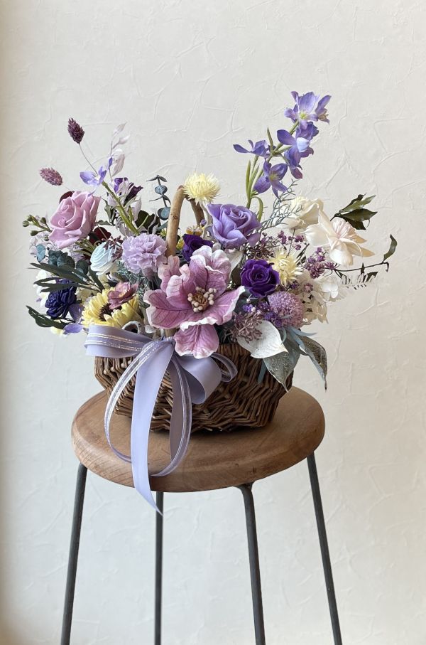 不凋花籃-紫色浪漫 節慶永生花籃,   festival flower, table flower, basket flower, 不凋花, 乾燥花, 索拉花, 仿真花, 永生花