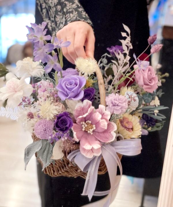 不凋花籃-紫色浪漫 節慶永生花籃,   festival flower, table flower, basket flower, 不凋花, 乾燥花, 索拉花, 仿真花, 永生花