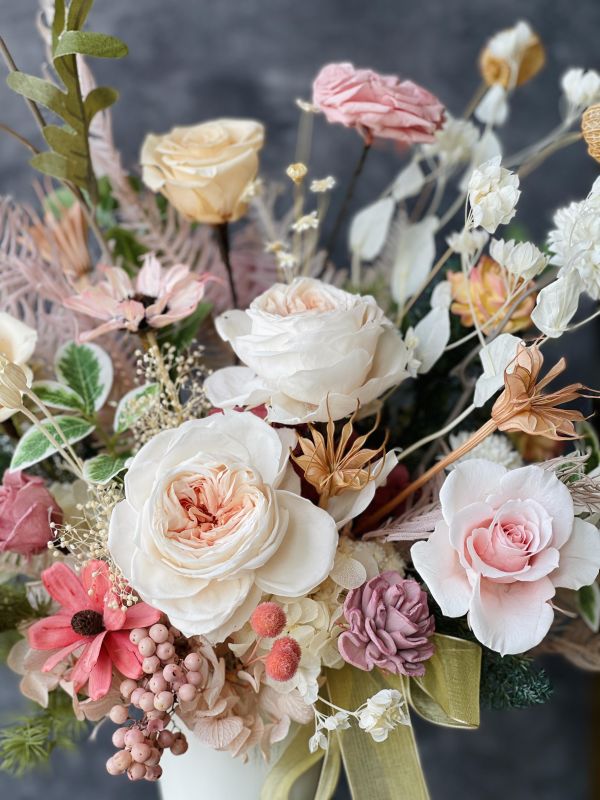 古典玫瑰桌花 擬真花, 古典玫瑰桌花,高腳古典桌花,  不凋花, 乾燥花, 索拉花, 仿真花, 永生花