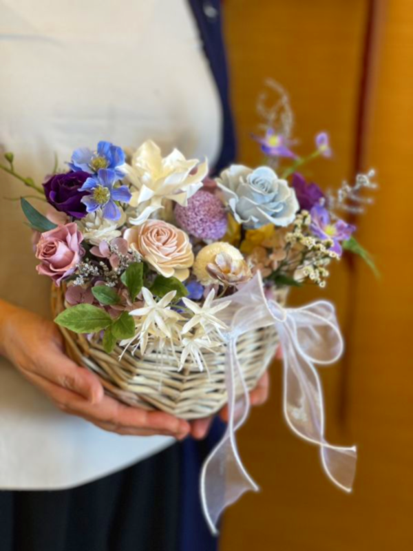 紫色浪漫_壁掛式永生花籃 壁掛式永生花籃,  不凋花, 乾燥花, 索拉花, 仿真花, 永生花