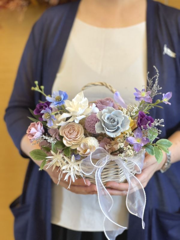 紫色浪漫_壁掛式永生花籃 壁掛式永生花籃,  不凋花, 乾燥花, 索拉花, 仿真花, 永生花