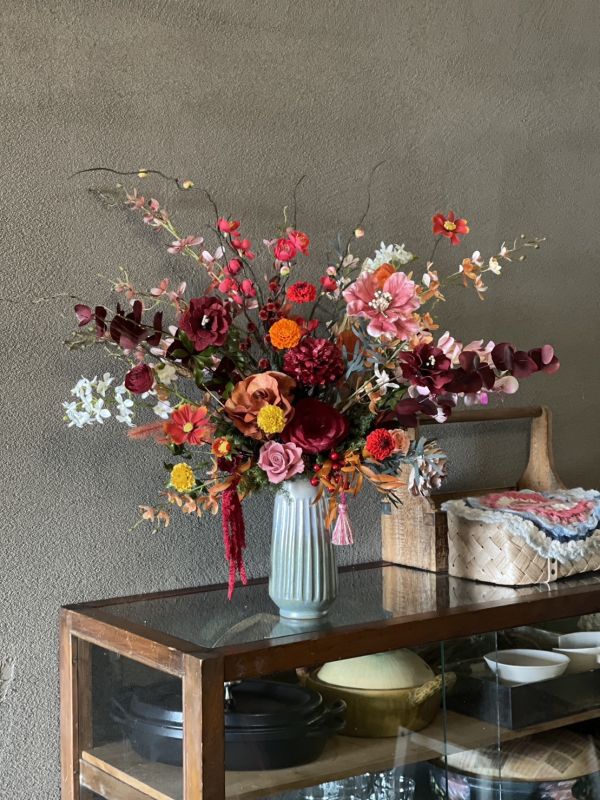 陶器永生桌花 新年桌花,  不凋花, 乾燥花, 索拉花, 仿真花, 永生花,永生花課程,新年花禮, chinesenewyeargift, 過年居家布置, 過年花禮, 乾燥花, 擬真花, 日本大地農園, 玄關花, 茶几花