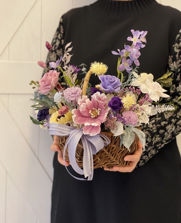 不凋花籃-紫色浪漫 節慶永生花籃,   festival flower, table flower, basket flower, 不凋花, 乾燥花, 索拉花, 仿真花, 永生花