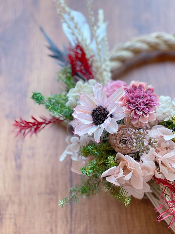 圓圓滿滿 _新年注連繩(單圈) 注連繩,  不凋花, 乾燥花, 索拉花, 仿真花, 永生花,永生花課程,新年花禮, chinesenewyeargift, 過年居家布置, 過年花禮, 乾燥花, 擬真花, 日本大地農園, 
しめなわ, Shimenawa, 新年壁掛, 新年掛飾, 喜妹娜哇 , 以斯帖花園, 過年花禮, 企業花藝課程, 企業包班花藝