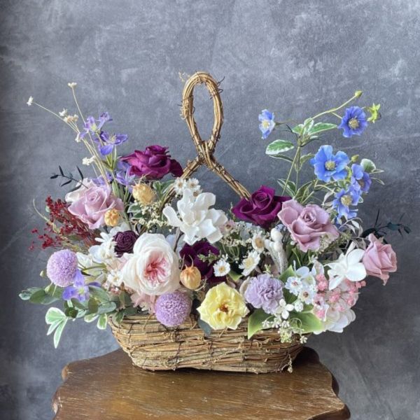 母親節特惠_Natural Design_永生花籃 祝賀花籃, 節慶永生花籃,   festival flower, table flower, basket flower, 不凋花, 乾燥花, 索拉花, 仿真花, 永生花