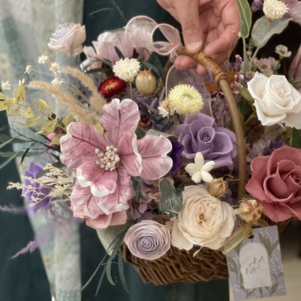 不凋花籃-紫色浪漫 節慶永生花籃,   festival flower, table flower, basket flower, 不凋花, 乾燥花, 索拉花, 仿真花, 永生花
