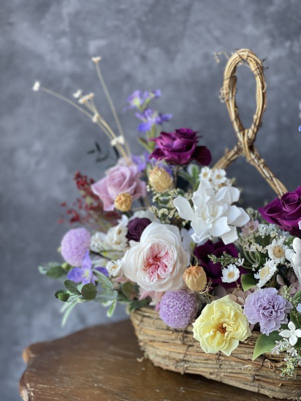 母親節特惠_Natural Design_永生花籃 祝賀花籃, 節慶永生花籃,   festival flower, table flower, basket flower, 不凋花, 乾燥花, 索拉花, 仿真花, 永生花