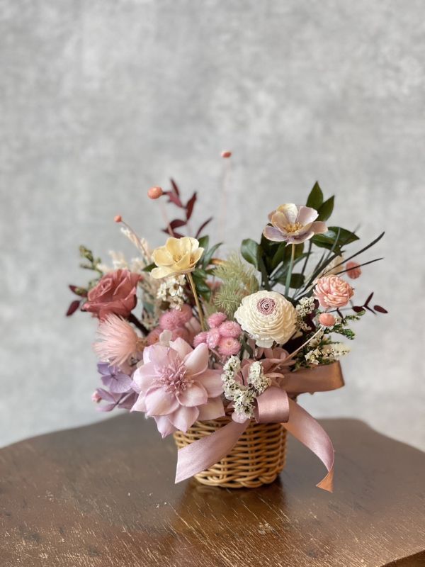 不凋小花籃 節慶永生花籃,   festival flower, table flower, basket flower, 不凋花, 乾燥花, 索拉花, 仿真花, 永生花