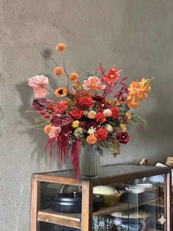 陶器永生桌花 新年桌花,  不凋花, 乾燥花, 索拉花, 仿真花, 永生花,永生花課程,新年花禮, chinesenewyeargift, 過年居家布置, 過年花禮, 乾燥花, 擬真花, 日本大地農園, 玄關花, 茶几花