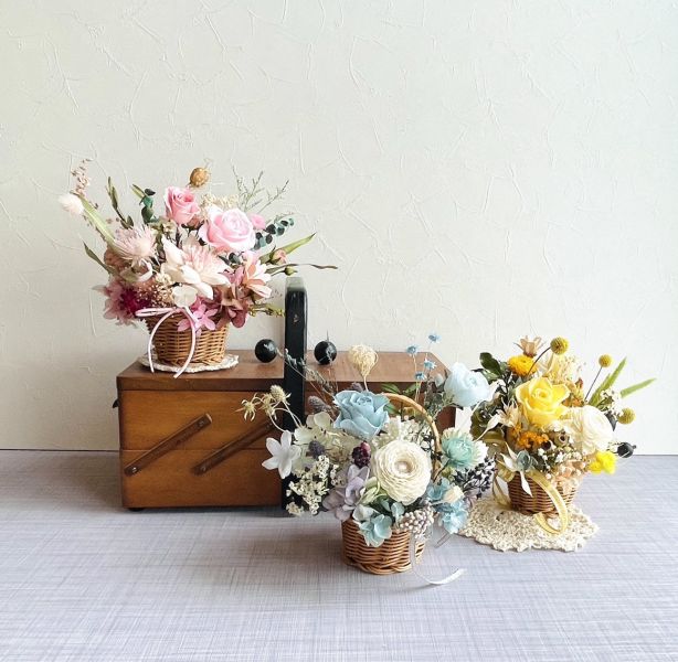 不凋小花籃 節慶永生花籃,   festival flower, table flower, basket flower, 不凋花, 乾燥花, 索拉花, 仿真花, 永生花