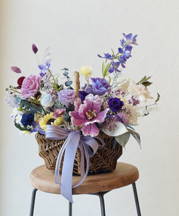不凋花籃-紫色浪漫 節慶永生花籃,   festival flower, table flower, basket flower, 不凋花, 乾燥花, 索拉花, 仿真花, 永生花